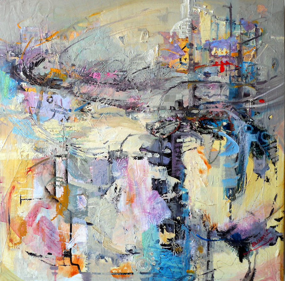 Abstract painting in soft light colours by Eunmi Conacher