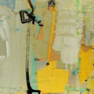 Long narrow horizontal abstract painting by Eunmi Conacher