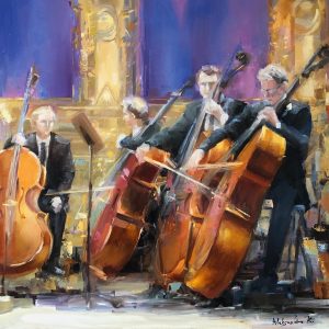 Painting of Orchestra Musicians with Bas and Cello, Vancouver Symphony Orchestra