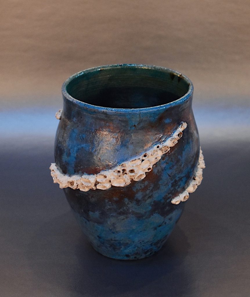 Ocean Blue Raku Barnacle Pot by Ed Oldfield