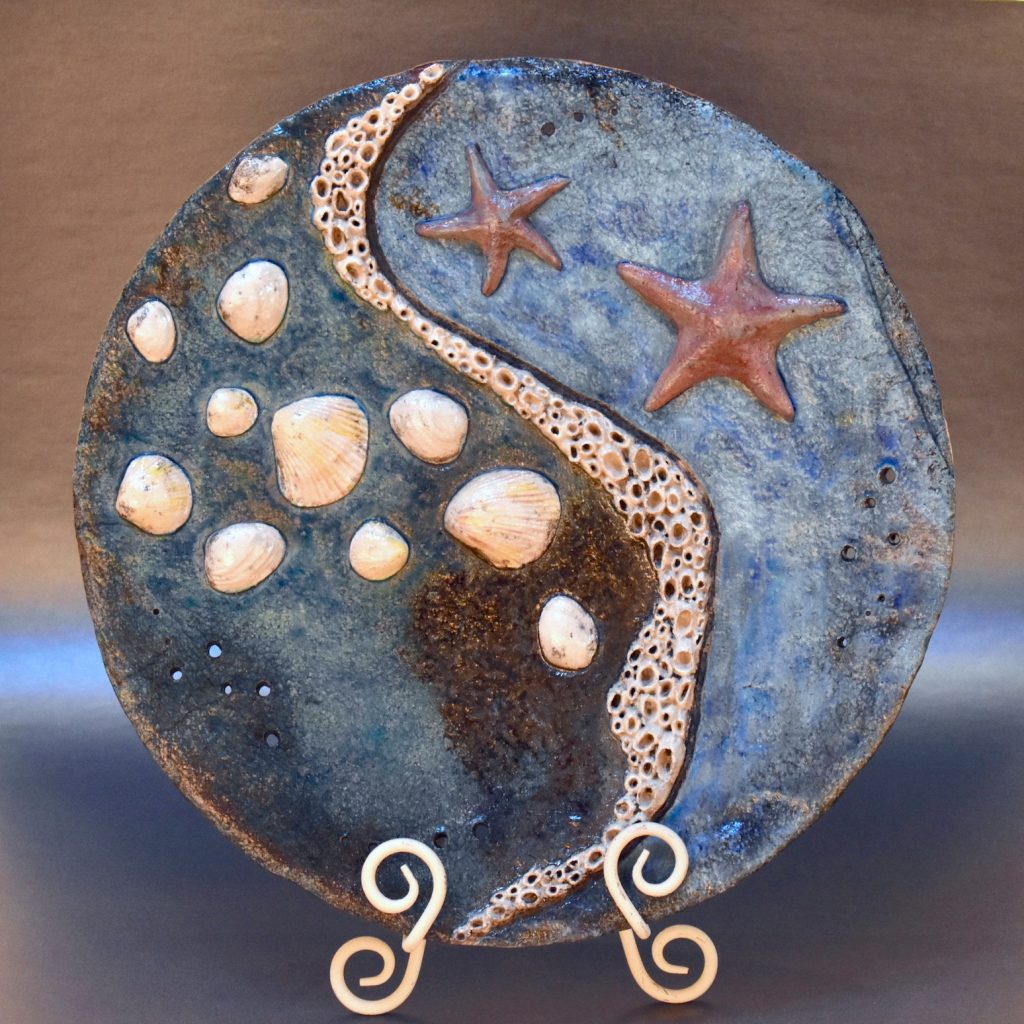 Decorative Ocean Inspired Raku Plate by Ed Oldfield