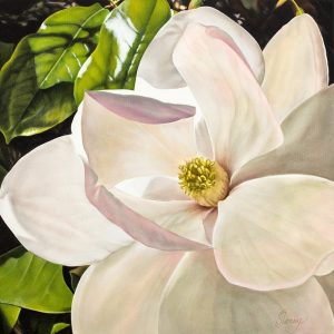 Realistic Painting of blush magnolia flower