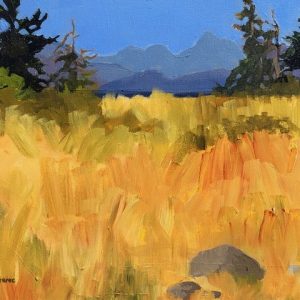 Bright plein-air landscape in yellow and blue