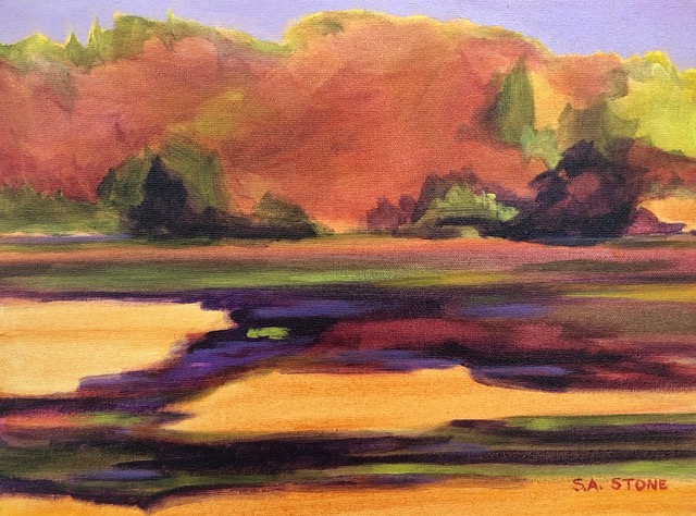 Abstracted plein-air painting of Esquamalt Lagoon