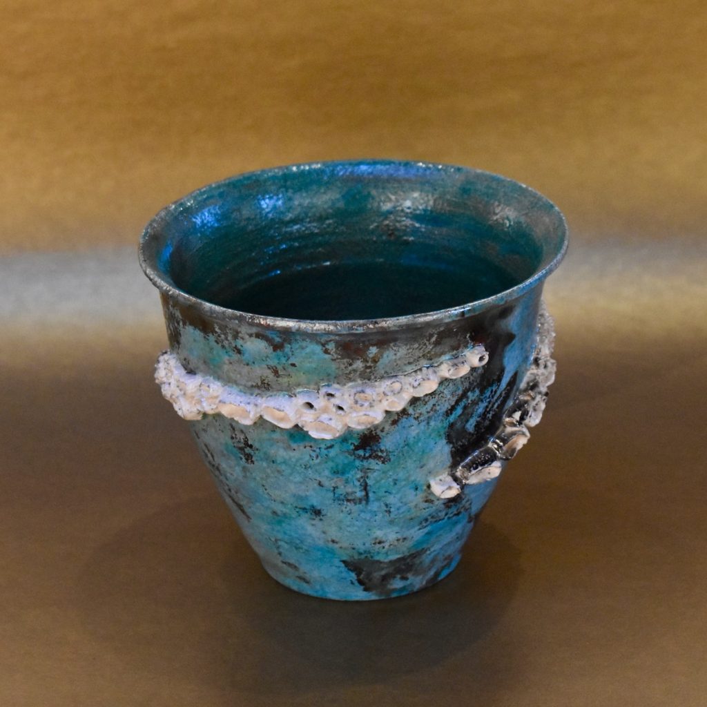 Wide Mouth Teal Barnacle Pot by Ed Oldfield