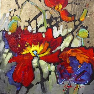Abstracted textured red poppy, Gail Johnson