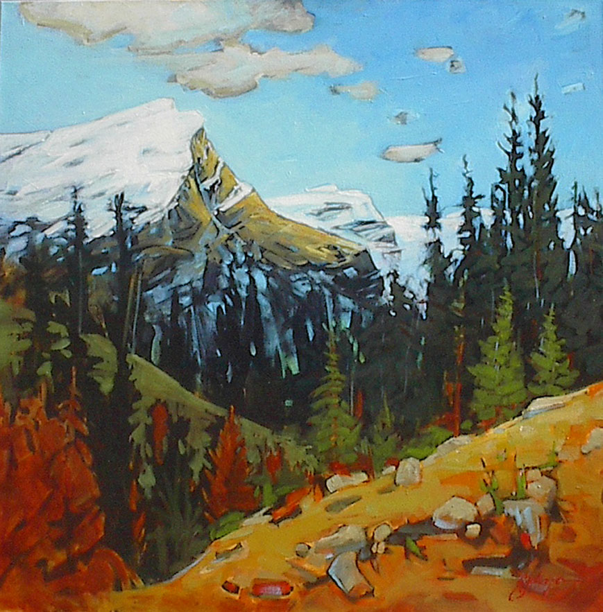 Impressionist painting of Mt Rundle in the Canadian Rockies