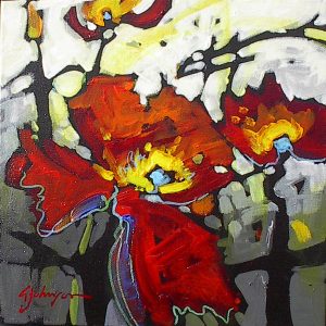 Contemporary bright red poppy painting by Gail Johnson