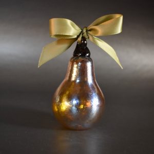 Golden Pear Glass Ornament with Sage Coloured Ribbon