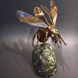 Bumblebee sculpture by Ian Lowe, stainless steel