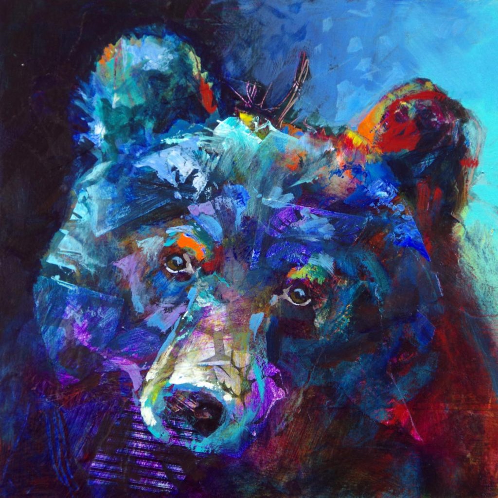 Impressionist, semi-abstracted bear in blue tones