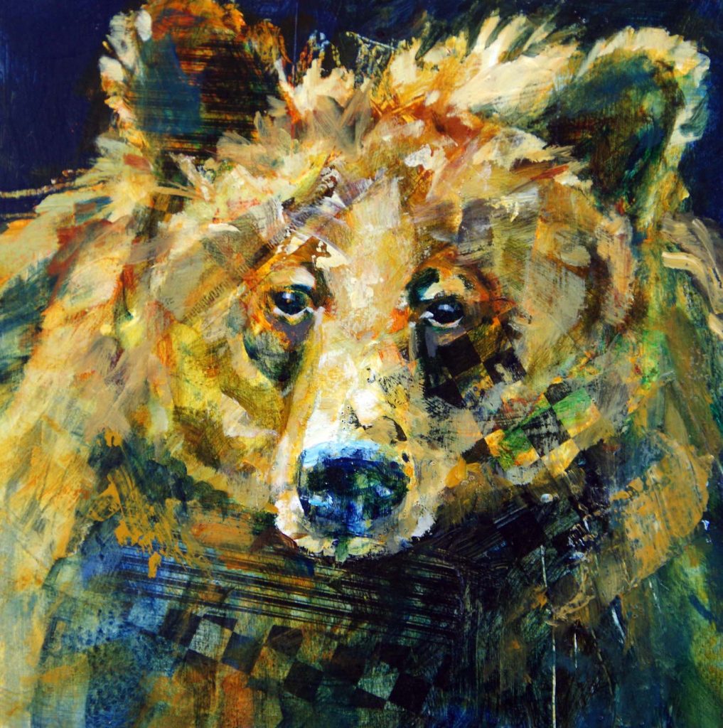 Abstracted grizzly bear painting in warm tones