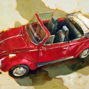 Painting of Red Volkswagen Beetle Convertible
