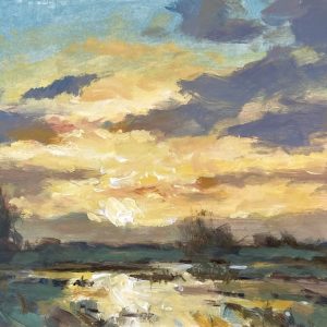 Small landscape painting of a beautiful sunset