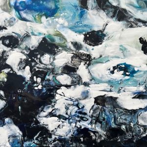 Contemporary abstract waterscape in encaustic medium