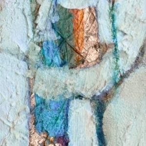 Tall narrow abstract painting with copper leaf