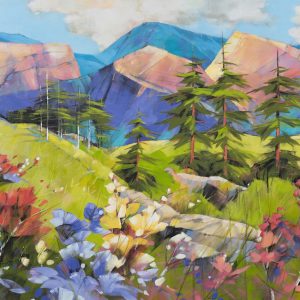 Vibrant high country landscape with wildflowers, meadows and trees