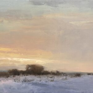 Glowing in soft palette, this pastural winter scene in masterfully painted by the notable artist Christine Code